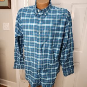 IZOD Saltwater Stretch Relaxed Classics Long Sleeve Shirt Aqua‎ n Pink  Size XXL
